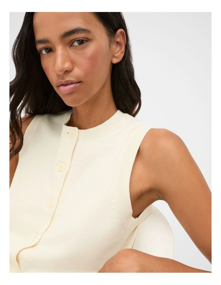Cotton Blend Button Knit Vest in Coconut Cream image 3