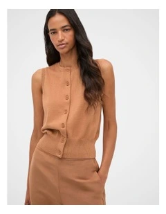 Cotton Blend Button Knit Vest in Copper