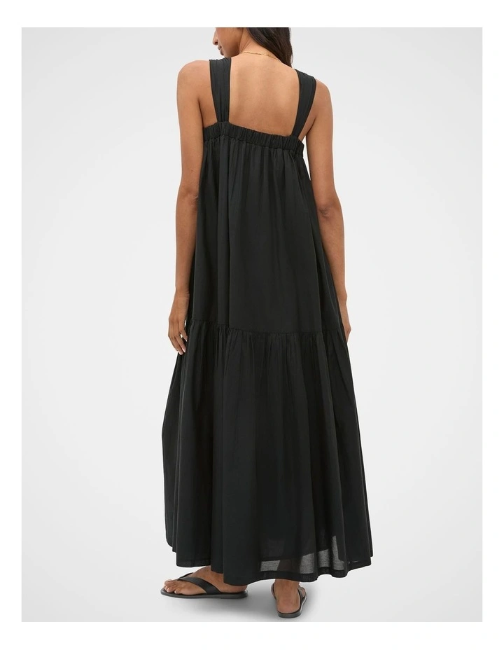 Voile Tiered Maxi Dress in Black image 2