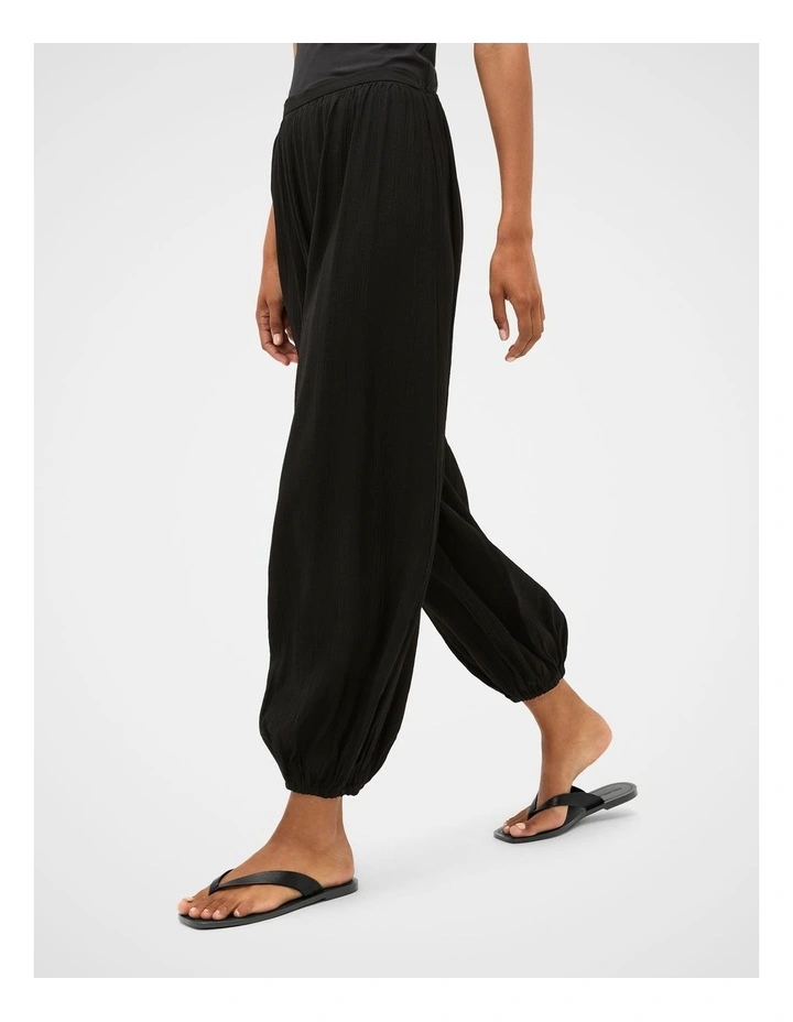 Plisse Gathered Pant in Black image 1