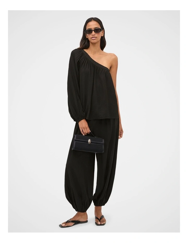 Plisse One Shoulder Top in Black image 4