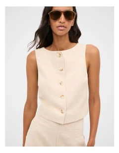 Twill Button Vest in Ecru