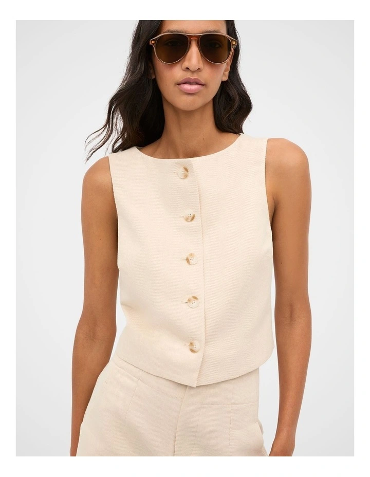 Twill Button Vest in Ecru image 1