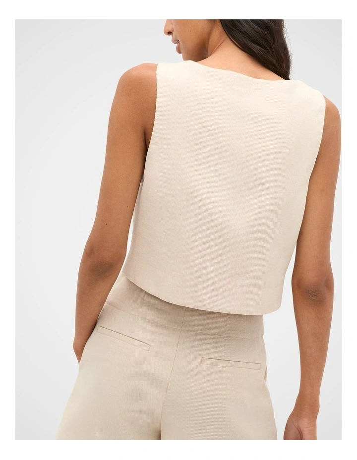 Twill Button Vest in Ecru image 2
