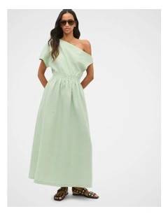 Linen Off Shoulder Maxi Dress in Eucalyptus