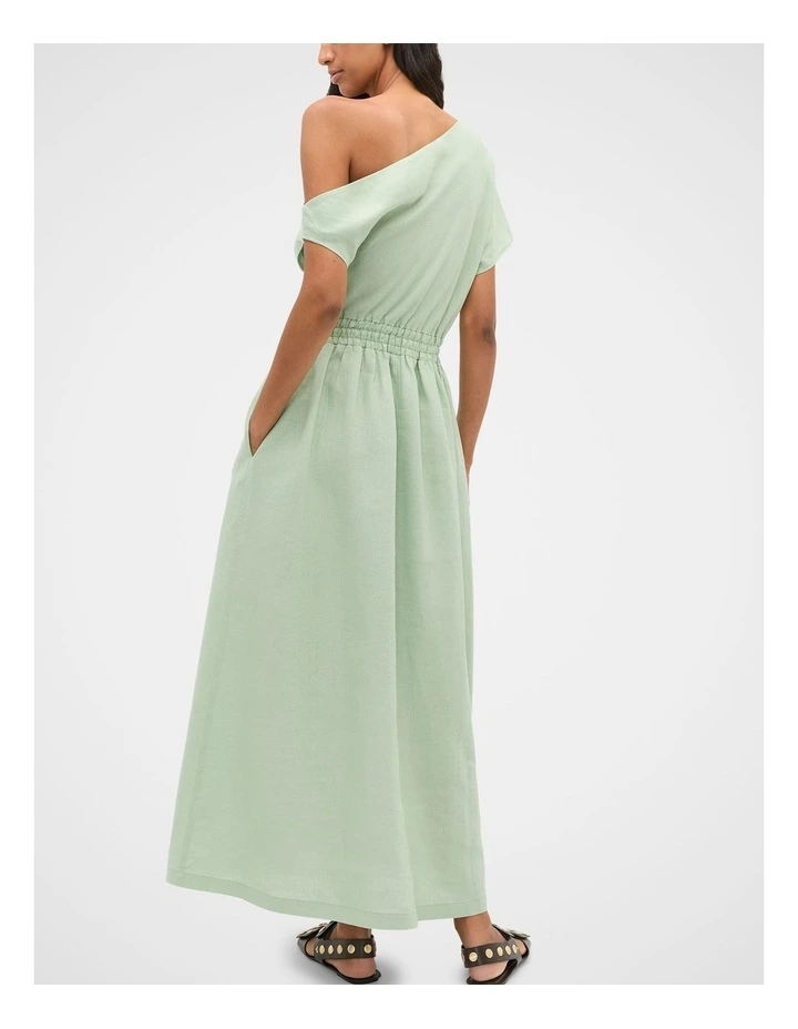 Linen Off Shoulder Maxi Dress in Eucalyptus image 2