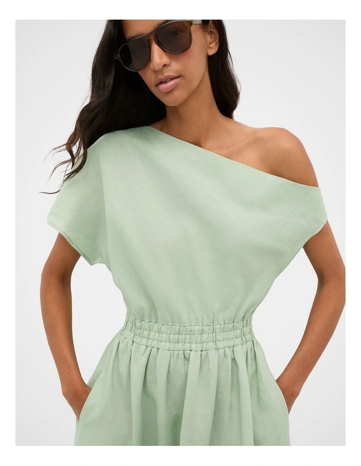 Linen Off Shoulder Maxi Dress in Eucalyptus image 4