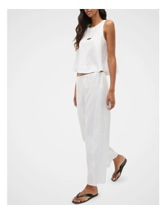 Linen Barrel Leg Elasticated Pant in Whisper White