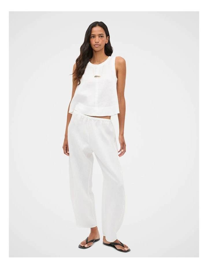 Linen Barrel Leg Elasticated Pant in Whisper White image 3