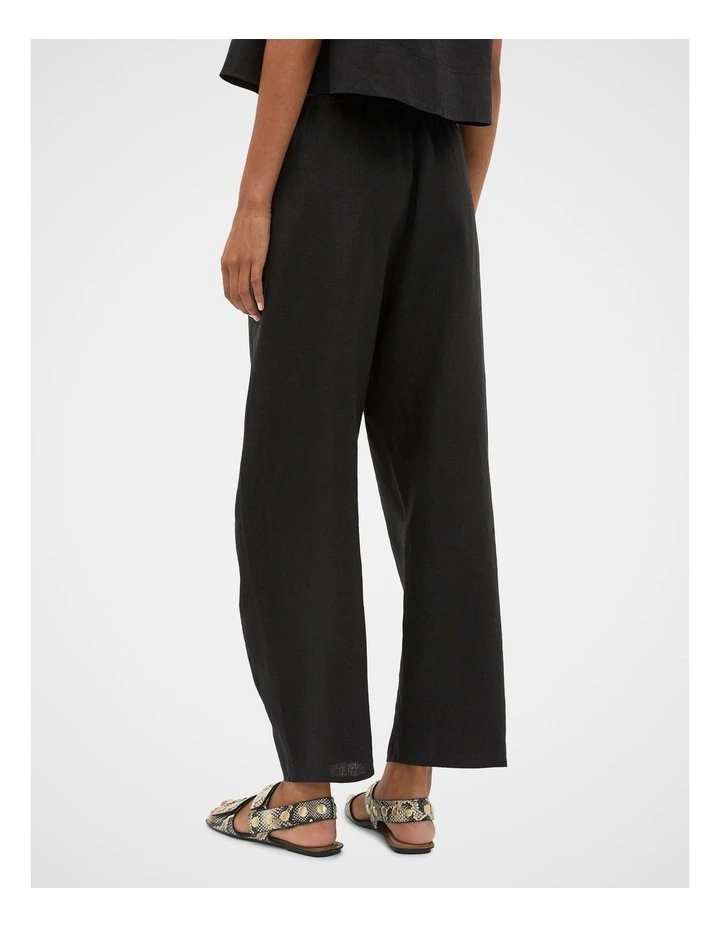 Linen Barrel Leg Elasticated Pant in Black image 2