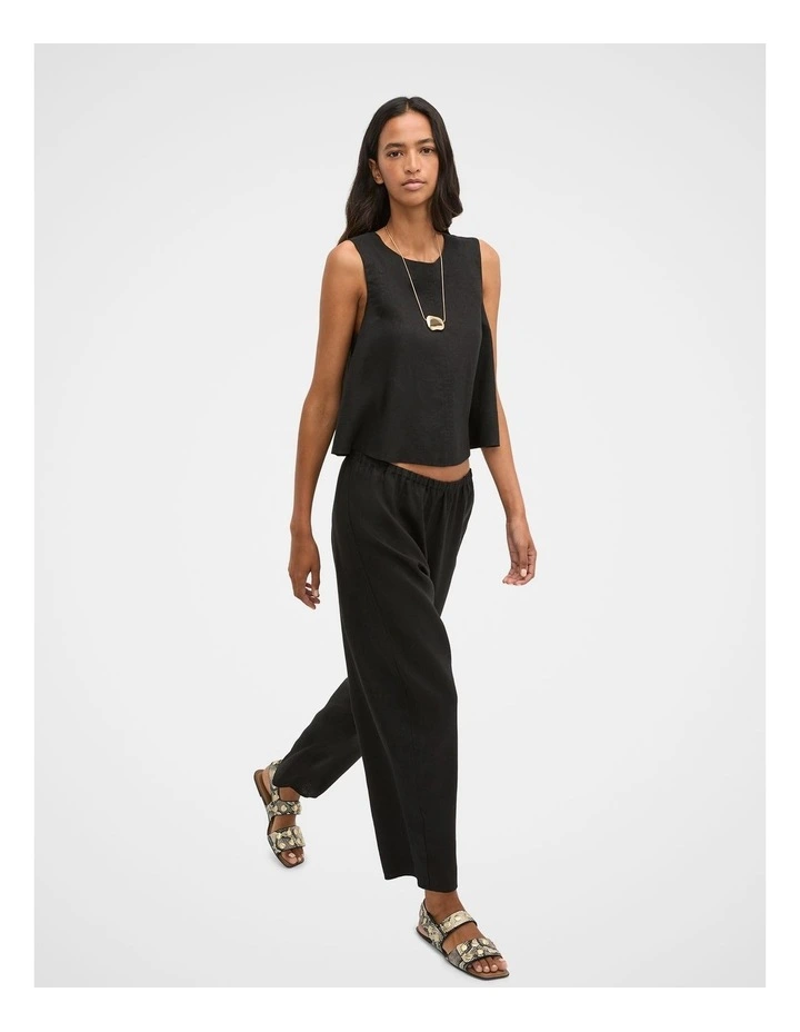Linen Barrel Leg Elasticated Pant in Black image 4