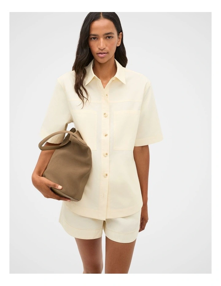 Cotton Poplin Utility Shirt in Coconut Cream image 1