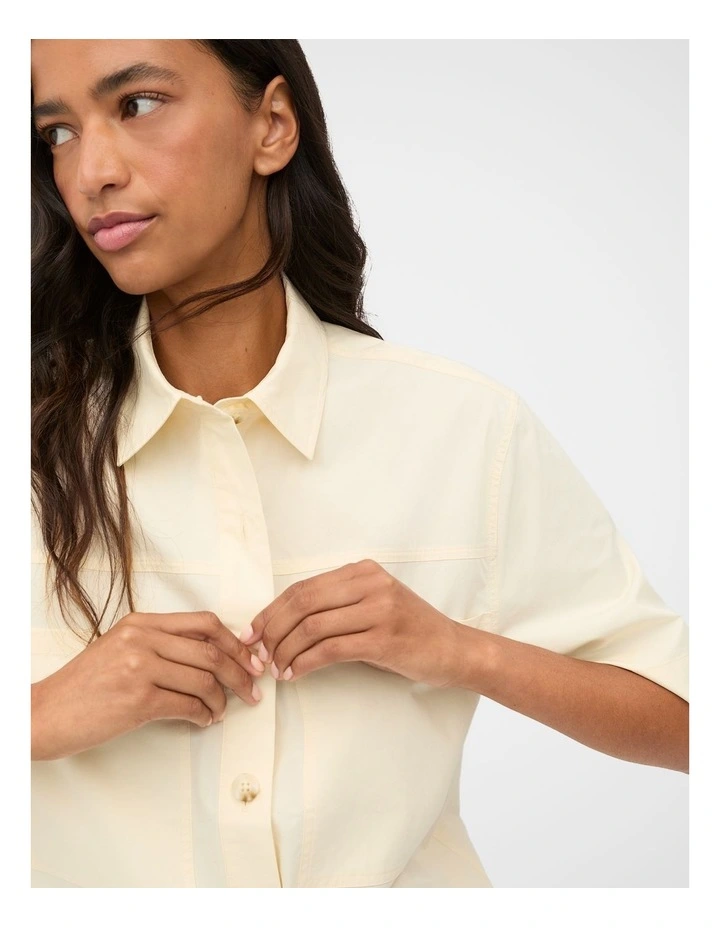 Cotton Poplin Utility Shirt in Coconut Cream image 3