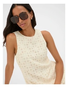 Tile Embroidery Top in Coconut Cream