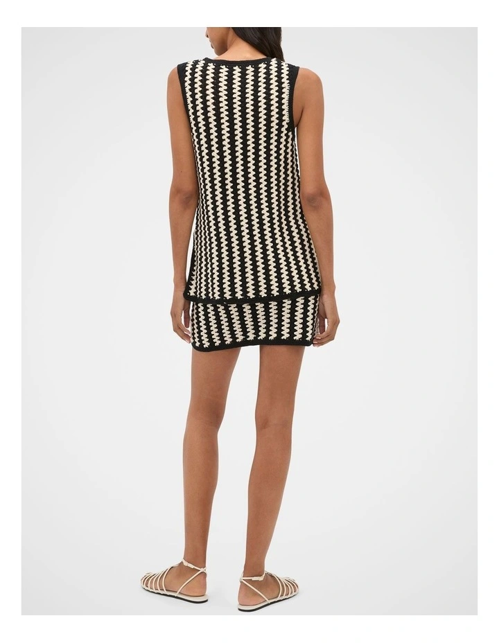 Linear Crochet Tunic Top in Cream Black image 2