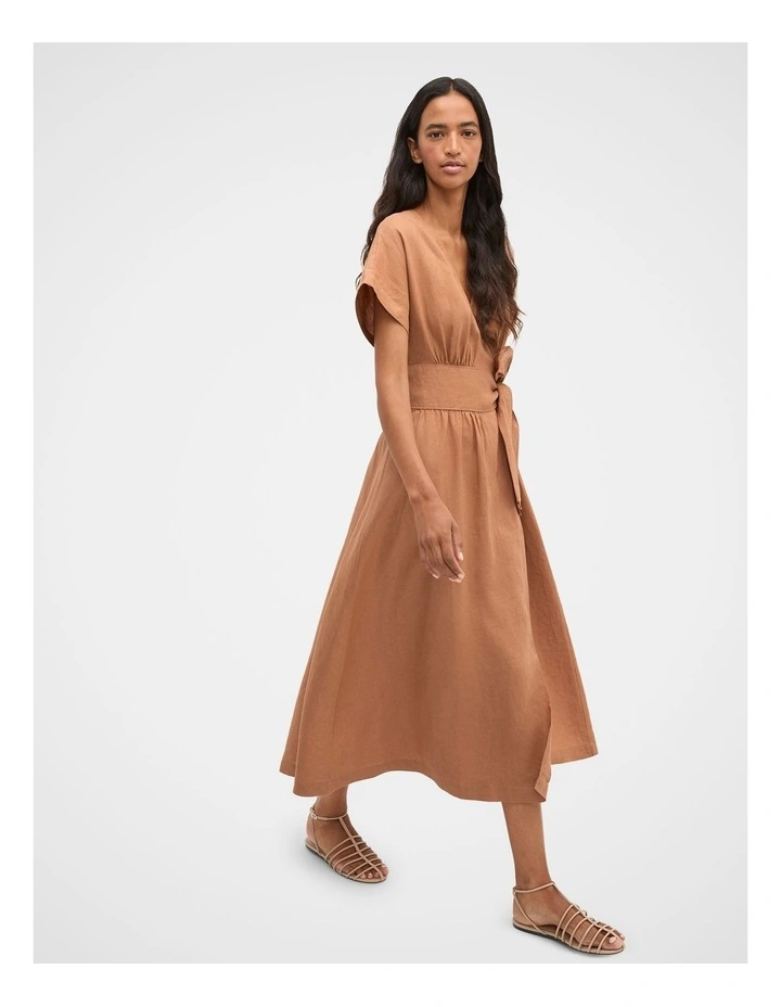 Linen Wrap Midi Dress in Copper image 1