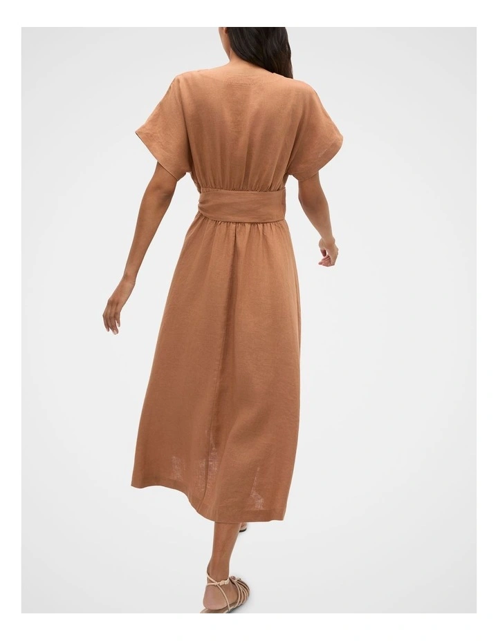 Linen Wrap Midi Dress in Copper image 2