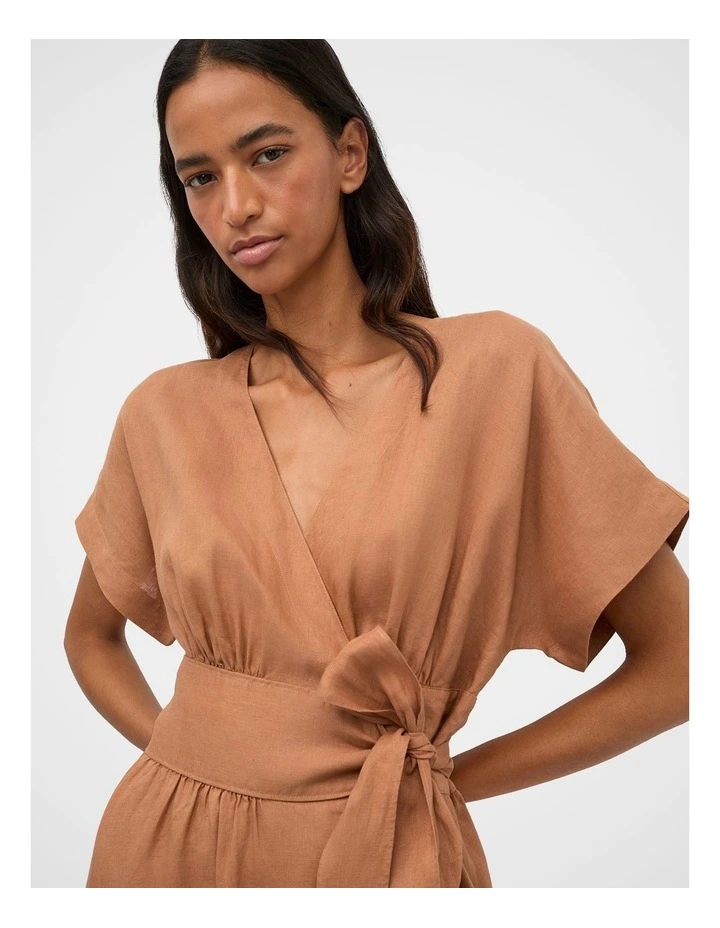 Linen Wrap Midi Dress in Copper image 3