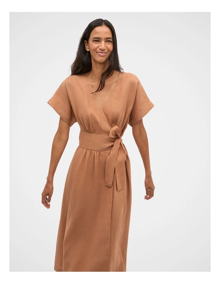 Linen Wrap Midi Dress in Copper image 4