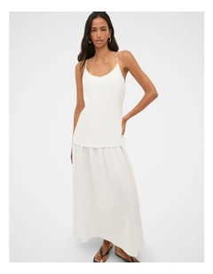 Linen Drop Waist Maxi Dress in Whisper White