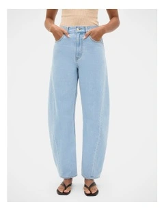 High Waisted Barrel Leg Jean in Glacial Blue Wash