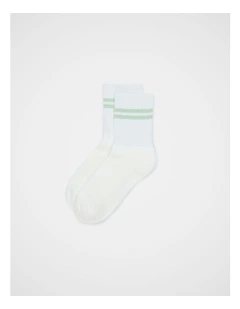 Stripe Quarter Crew Sock in Eucalyptus Stripe