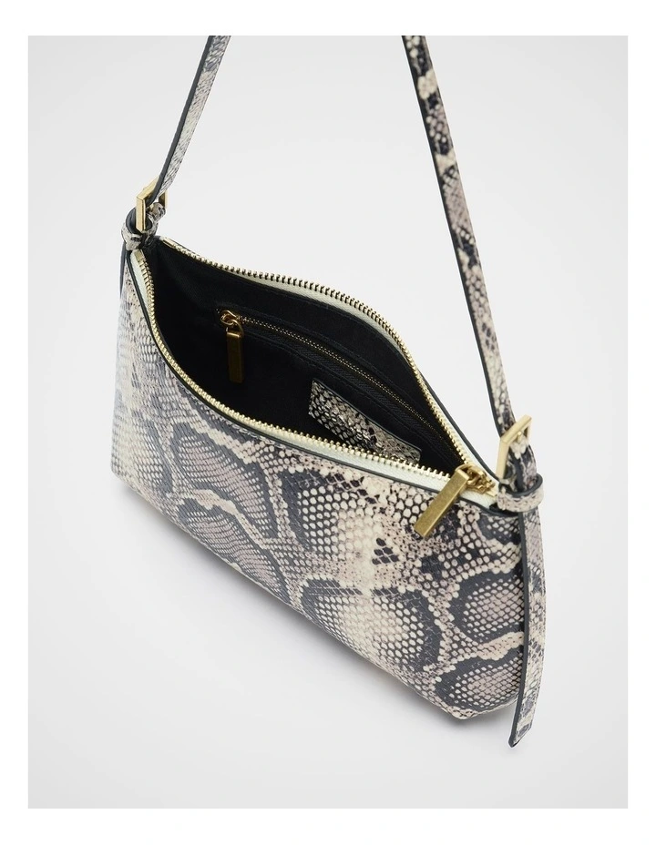 Leather Shoulder Bag in Snake Print image 4