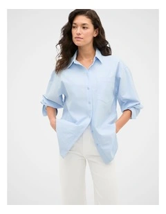 Cotton Relaxed Shirt in Blue