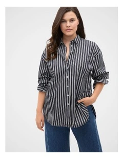 Stripe Cotton Oversized Shirt in Blue