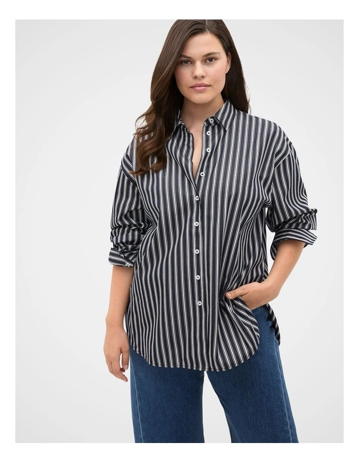 Stripe Cotton Oversized Shirt in Blue image 1