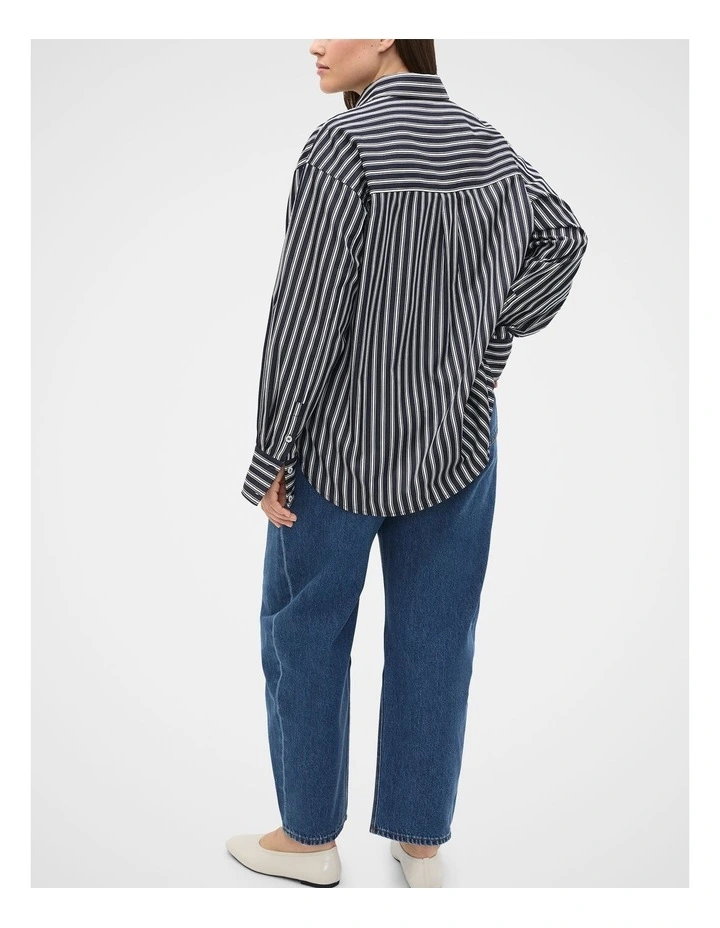 Stripe Cotton Oversized Shirt in Blue image 2