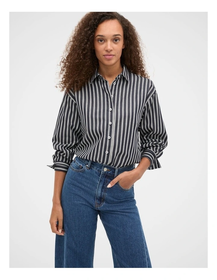 Stripe Cotton Oversized Shirt in Blue image 5