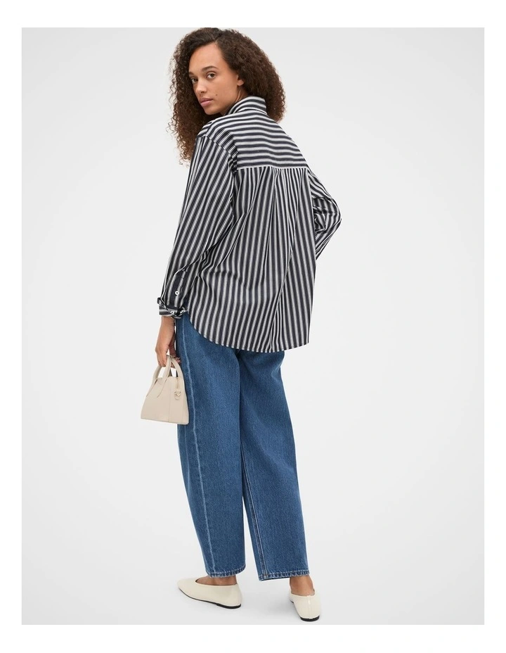 Stripe Cotton Oversized Shirt in Blue image 7