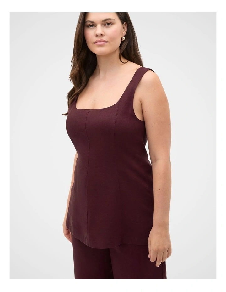 Linen Longline Waisted Top in Purple image 1