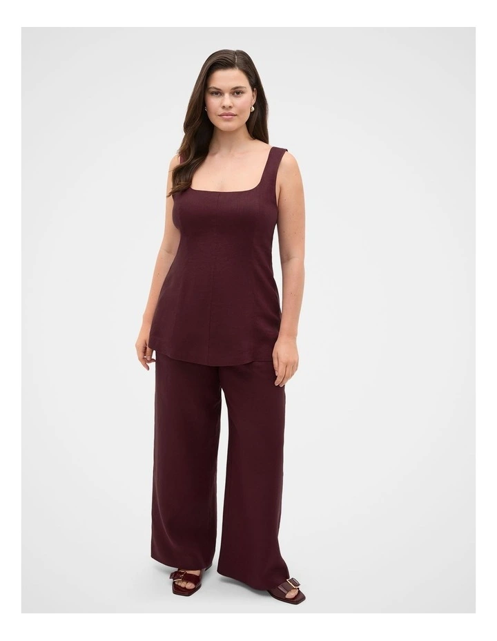 Linen Longline Waisted Top in Purple image 3
