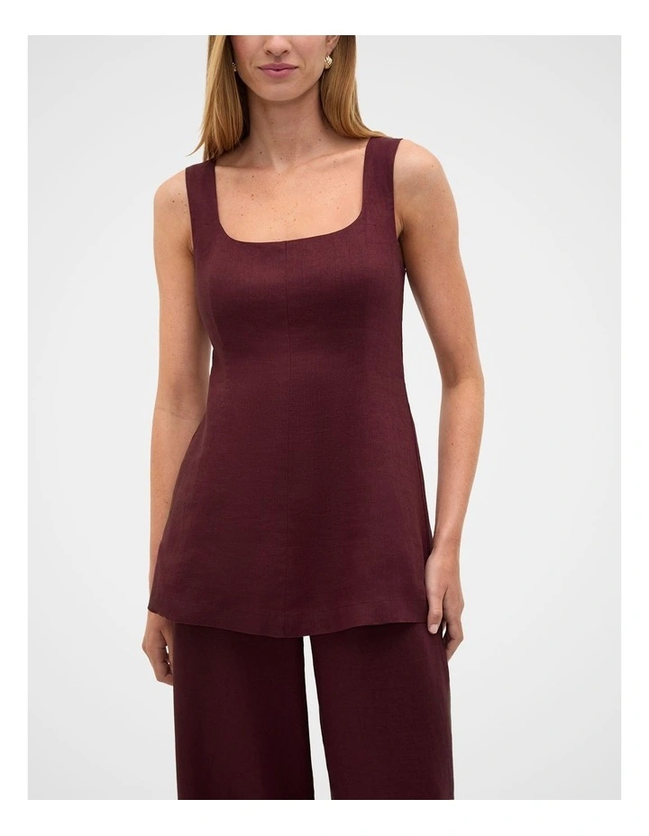 Linen Longline Waisted Top in Purple image 4