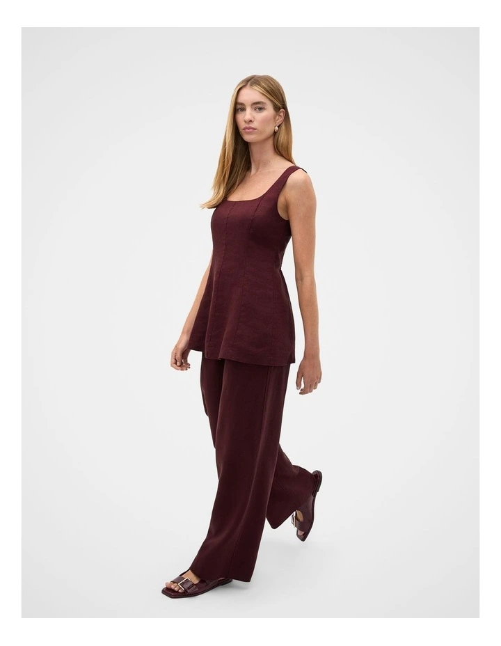 Linen Longline Waisted Top in Purple image 5
