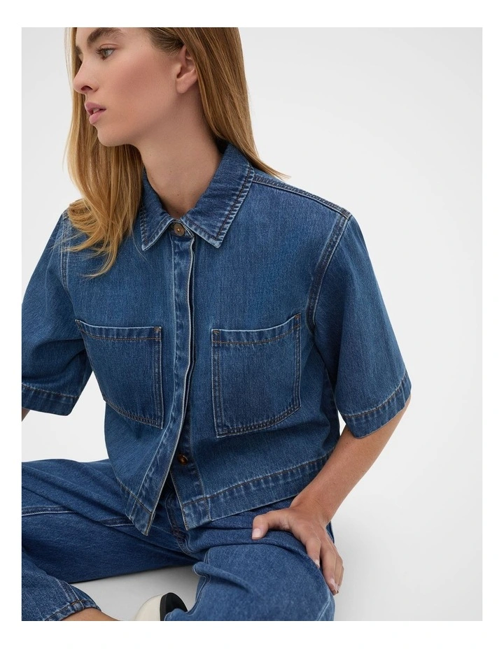 Denim Boxy Shirt in Blue image 4