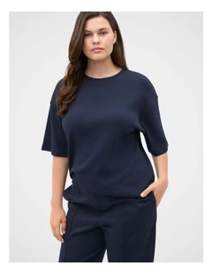 Cotton Rib Longline Tee in Blue