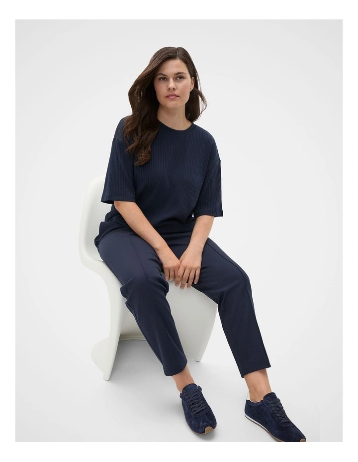 Cotton Rib Longline Tee in Blue image 3