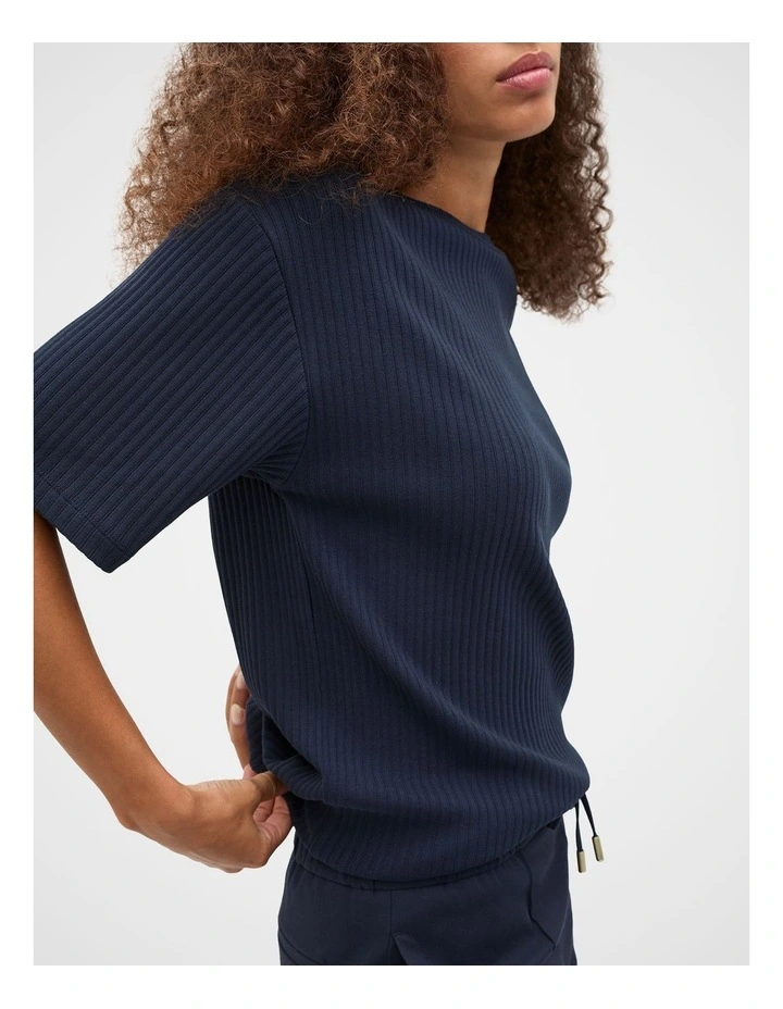 Cotton Rib Longline Tee in Blue image 4