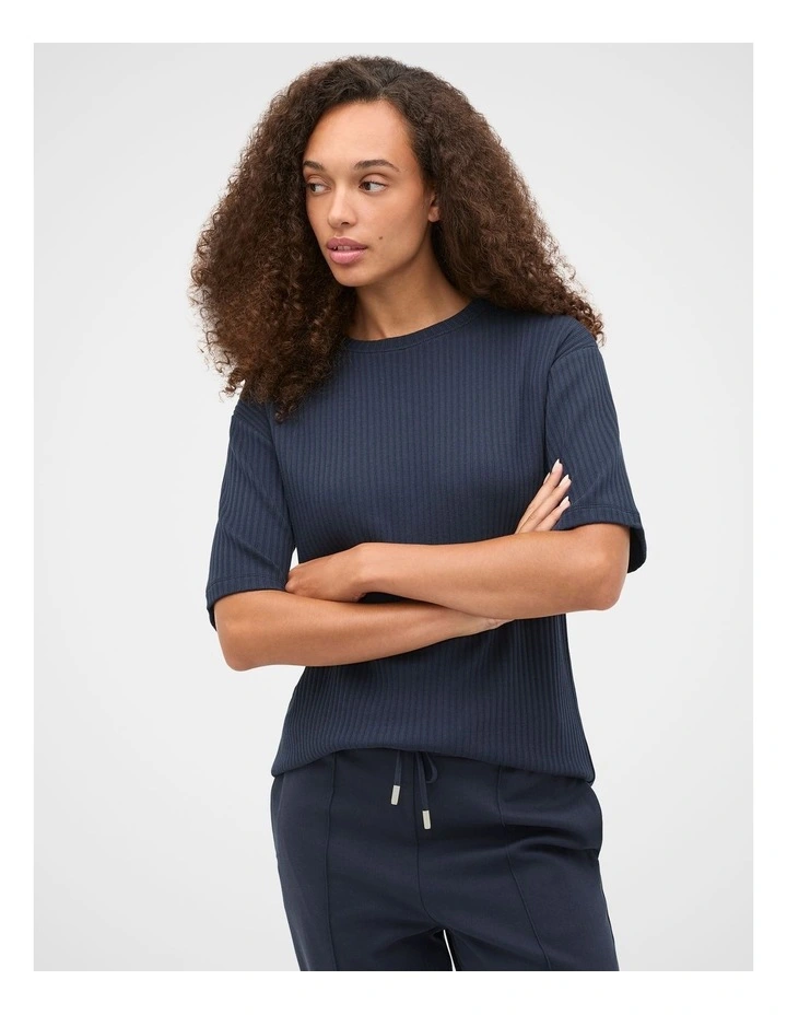 Cotton Rib Longline Tee in Blue image 5