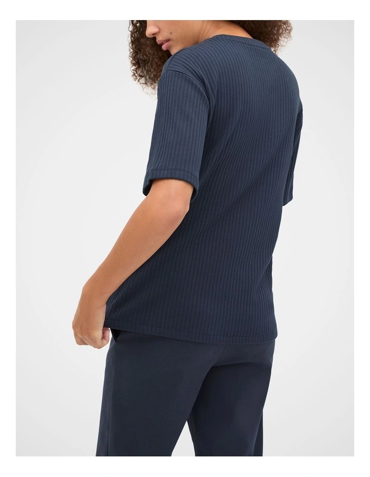 Cotton Rib Longline Tee in Blue image 6