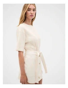 Cotton Rib Longline Tee in Beige