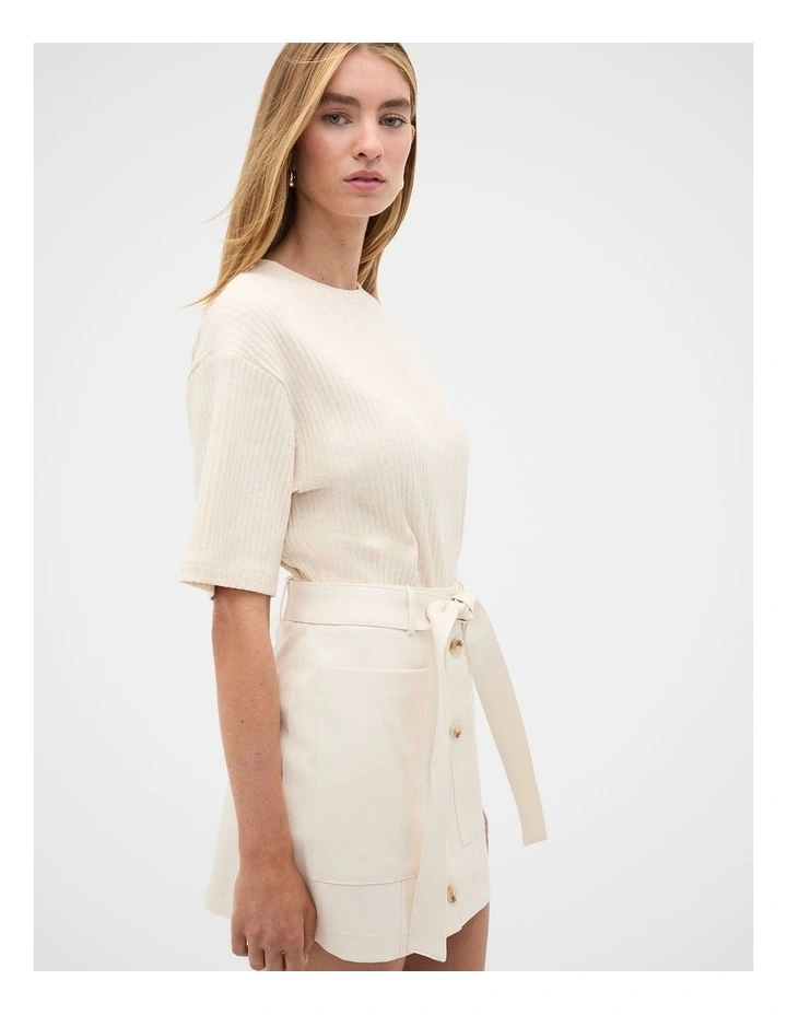 Cotton Rib Longline Tee in Beige image 1