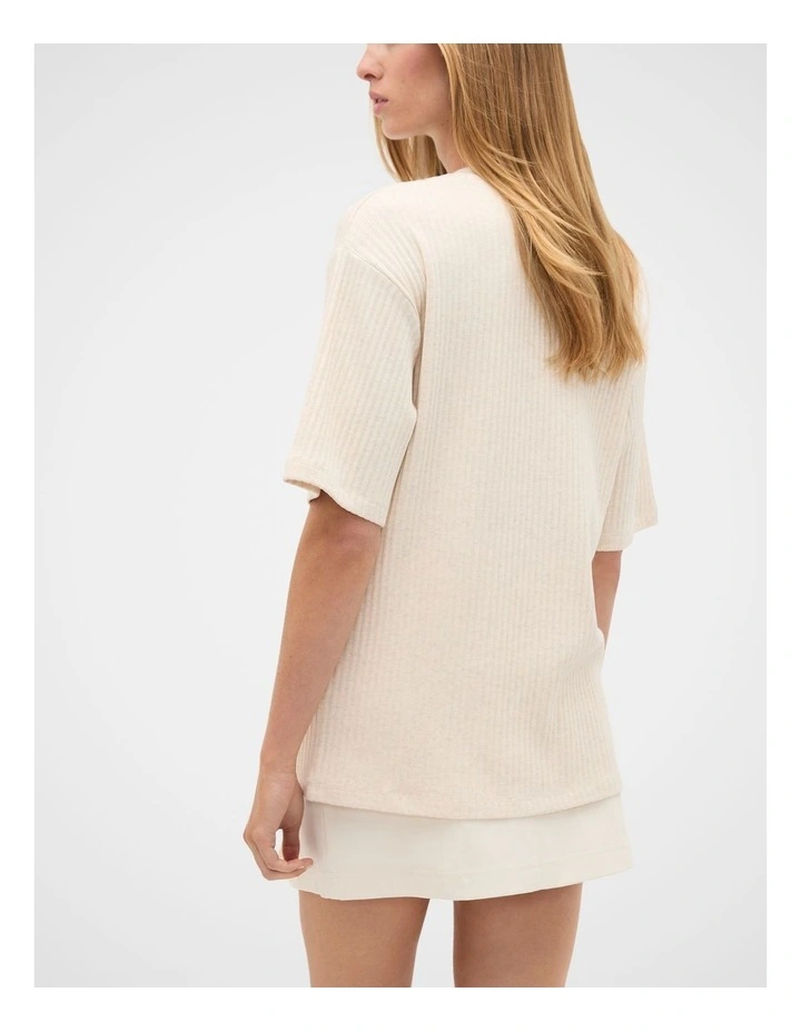 Cotton Rib Longline Tee in Beige image 2