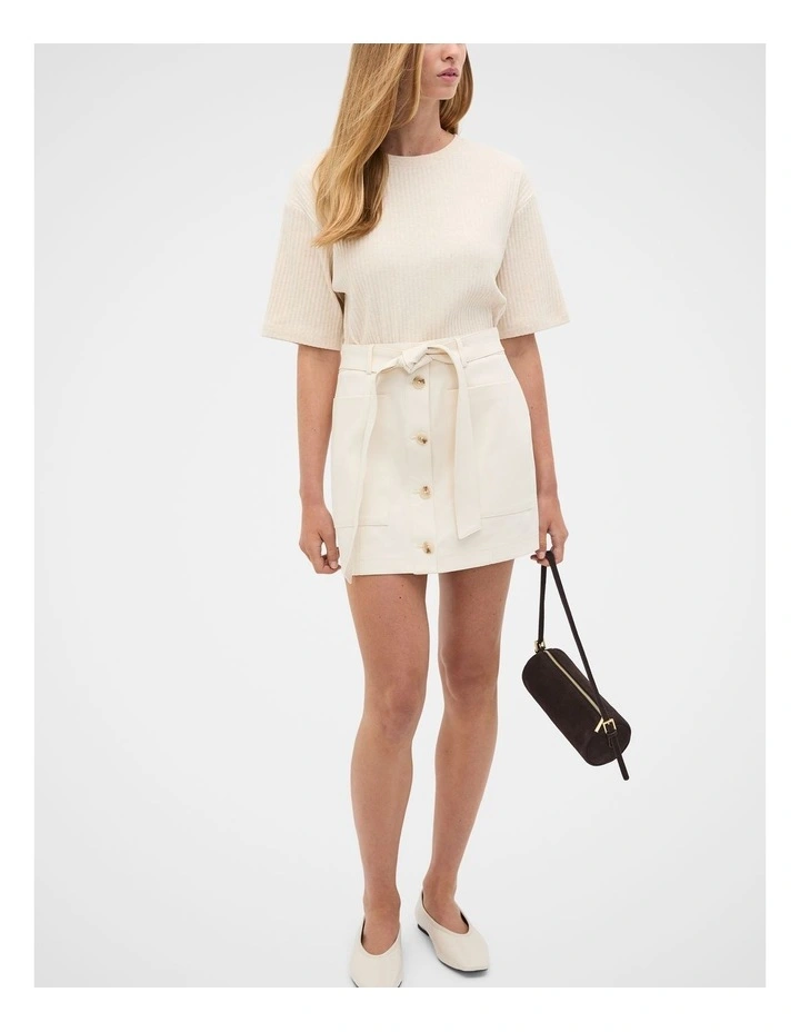 Cotton Rib Longline Tee in Beige image 3