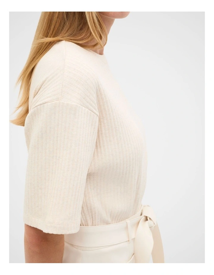 Cotton Rib Longline Tee in Beige image 4