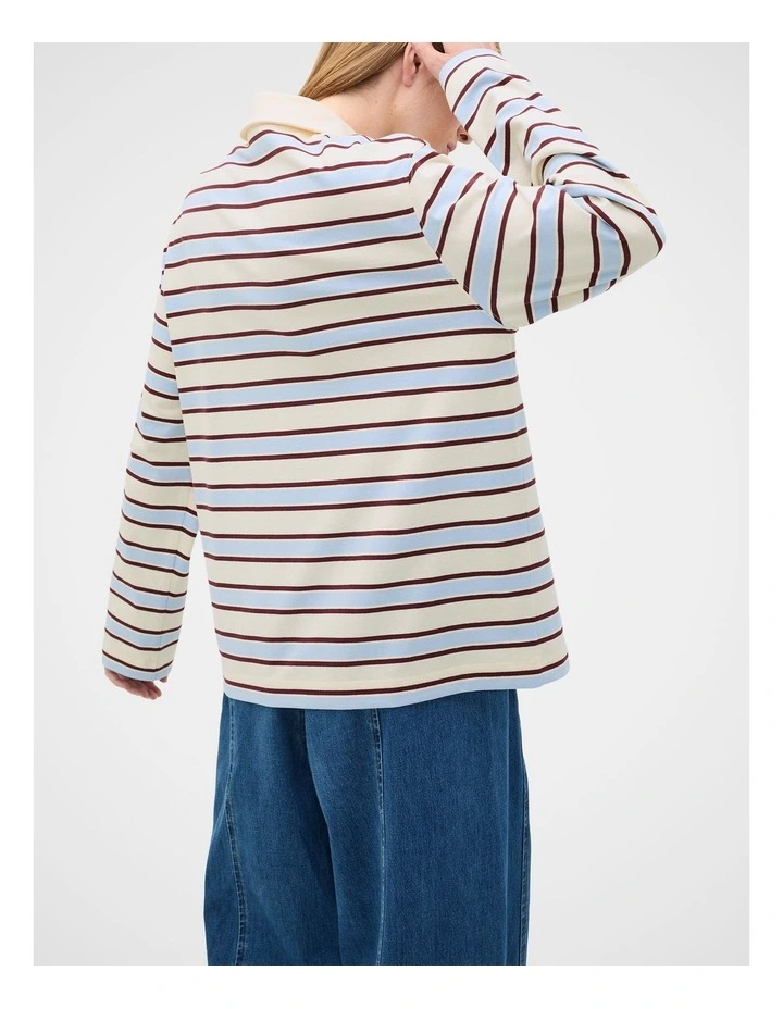 Relaxed Cotton Rugby Polo Top in Blue image 2