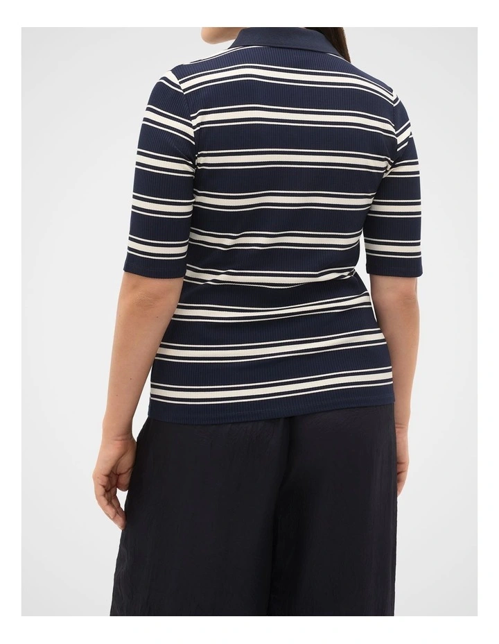 Variegated Rib Polo Top in Blue image 2